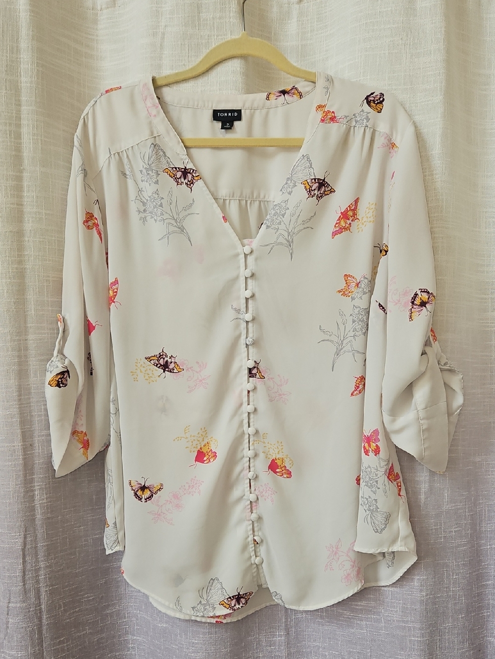 torrid Butterfly Button-Front Blouse with Pink & Orange Accents